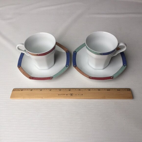 Christopher Stuart Diamond Optic Octagon Coffee Tea Cup Saucer Set of 2 Modern - Picture 10 of 10